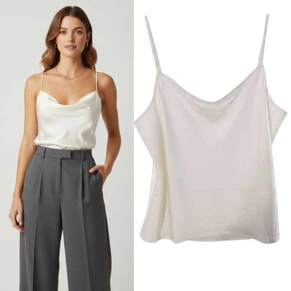 J.Crew Satin Straight Neck Camisole Top White Minimalist Chic Size L NWT